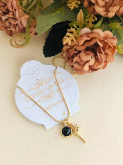 COLAR COM PINGENTE DUPLO REMOVÍVEL FÉ E PEDRA NATURAL AGATHA NEGRA