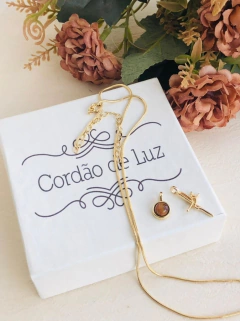 COLAR COM PINGENTE DUPLO REMOVÍVEL FÉ E PEDRA NATURAL OLHO DE TIGRE - comprar online