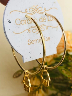 BRINCO DE ARGOLA MÉDIA BANHO OURO 18K PINGENTE REMOVÍVEL MÃO DE FÁTIMA OU HAMSÁ na internet