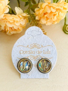 Imagem do BRINCO FOLHEADO A OURO 18K E RODIO NEGRO COM ABALONE