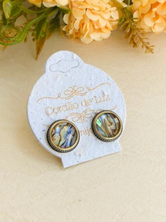 BRINCO FOLHEADO A OURO 18K E RODIO NEGRO COM ABALONE