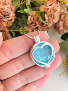 COLAR RELICÁRIO CÁPSULA PRATA 925 CORAÇÃO COM 7 PEDRAS NATURAIS - comprar online