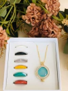 COLAR RELICÁRIO CÁPSULA APLICAÇÕES DE CANETA DE RÓDIO BRANCO COM 7 PEDRAS NATURAIS - comprar online