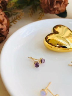 BRINCO PONTO DE LUZ PEDRA NATURAL AMETISTA - Cordão de Luz Joias Finas