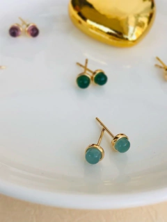 BRINCO PONTO DE LUZ PEDRA NATURAL AGATHA AZUL CÉU - Cordão de Luz Joias Finas