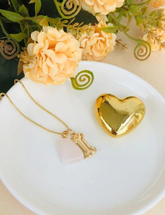 COLAR OSSINHOS PEDRA NATURAL QUARTZO ROSA - loja online