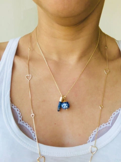 COLAR PINGENTE DUPLO BOLA E DENTE PEDRA NATURAL SODALITA - loja online