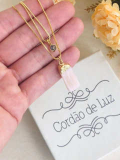 COLAR PINGENTE DUPLO PONTO DE LUZ E A PEDRA SELENITA - Cordão de Luz Joias Finas