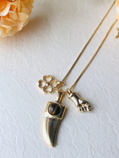 COLAR PATUÁ PINGENTES REMOVIVEIS PEDRA OLHO DE TIGRE