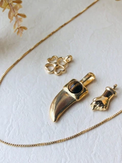 COLAR PATUÁ PINGENTES REMOVIVEIS PEDRA OLHO DE TIGRE - Cordão de Luz Joias Finas