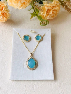 CONJUNTO COM APLICAÇÕES EM ZIRCONIAS PEDRA NATURAL AGATHA AZUL CÉU - loja online
