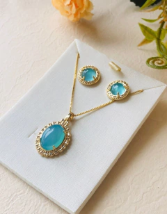 CONJUNTO COM APLICAÇÕES EM ZIRCONIAS PEDRA NATURAL AGATHA AZUL CÉU na internet