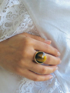 ANEL REDONDO AJUSTÁVEL PEDRA NATURAL OLHO DE TIGRE - loja online