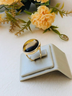 ANEL REDONDO AJUSTÁVEL PEDRA NATURAL OLHO DE TIGRE - comprar online