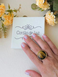 ANEL REDONDO AJUSTÁVEL PEDRA NATURAL OLHO DE TIGRE