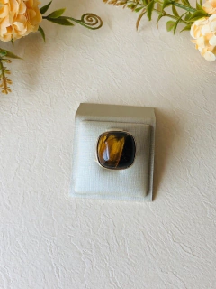 Imagem do ANEL QUADRADO AJUSTÁVEL BANHO OURO 18K PEDRA NATURAL OLHO DE TIGRE