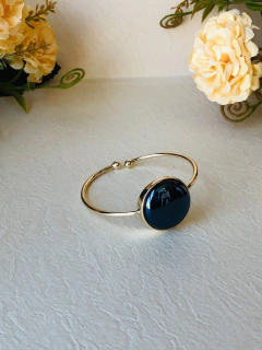 BRACELETE PULSEIRA PEDRA NATURAL REDONDA AGATHA NEGRA PEROLADA