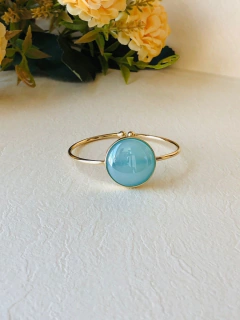 BRACELETE PULSEIRA PEDRA NATURAL REDONDA AGATHA AZUL CÉU PEROLADA