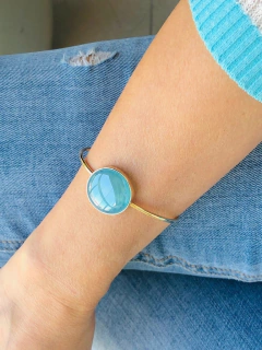 BRACELETE PULSEIRA PEDRA NATURAL REDONDA AGATHA AZUL CÉU PEROLADA - comprar online