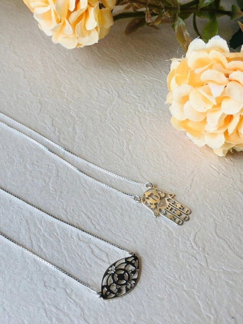 ESCAPULÁRIO OLHO GREGO E HAMSA EM PRATA 925