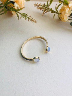 BRACELETE PULSEIRA BANHO OURO 18K E RÓDIO NEGRO COM PEDRA OPALINA - loja online