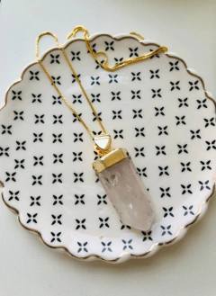 COLAR BANHO OURO 18K PEDRA BRUTA CRISTAL DE ROCHA - Cordão de Luz Joias Finas