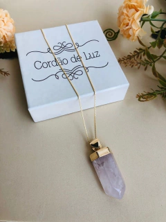 COLAR BANHO OURO 18K PEDRA BRUTA CRISTAL DE ROCHA