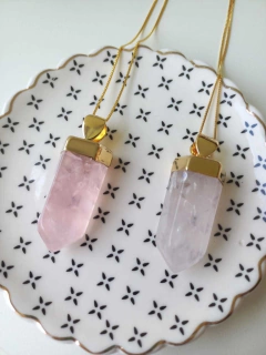 COLAR BANHO OURO 18K PEDRA BRUTA CRISTAL DE ROCHA