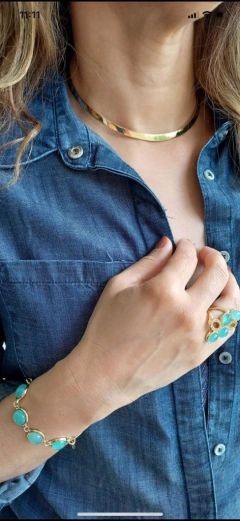 PULSEIRA QUATRO PEDRAS AGATHA AZUL CÉU - Cordão de Luz Joias Finas