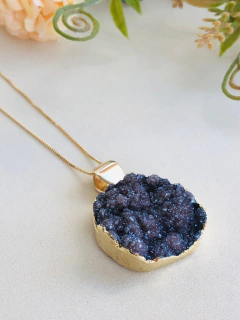 COLAR MÉDIO PEDRA NATURAL DRUSA AMETISTA - Cordão de Luz Joias Finas