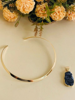 COLAR CHOKER COM PEDRA DRUSA DE AMETISTA - Cordão de Luz Joias Finas