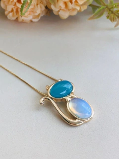 COLAR GATINHO COM PEDRA AGATHA AZUL E OPALINA na internet