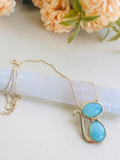 COLAR GATINHO COM PEDRA NATURAL AGATHA AZUL - Cordão de Luz Joias Finas