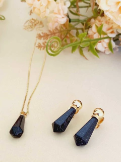 CONJUNTO PRISMA GEOMÉTRICO PEDRA NATURAL ESTRELA - Cordão de Luz Joias Finas