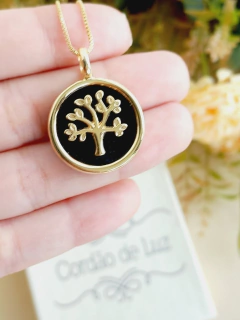 COLAR ARVORE DA VIDA COM PEDRA NATURAL AGATHA NEGRA - comprar online
