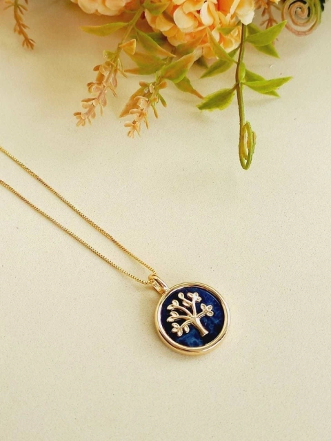 COLAR ARVORE DA VIDA COM PEDRA NATURAL AGATHA NEGRA