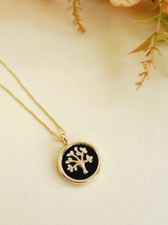 COLAR ARVORE DA VIDA COM PEDRA NATURAL AGATHA NEGRA - Cordão de Luz Joias Finas