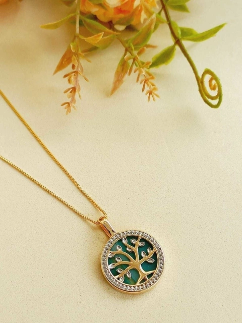 COLAR ARVORE DA VIDA COM APLICAÇÕES DE RÓDIO BRANCO PEDRA NATURAL AGATHA VERDE