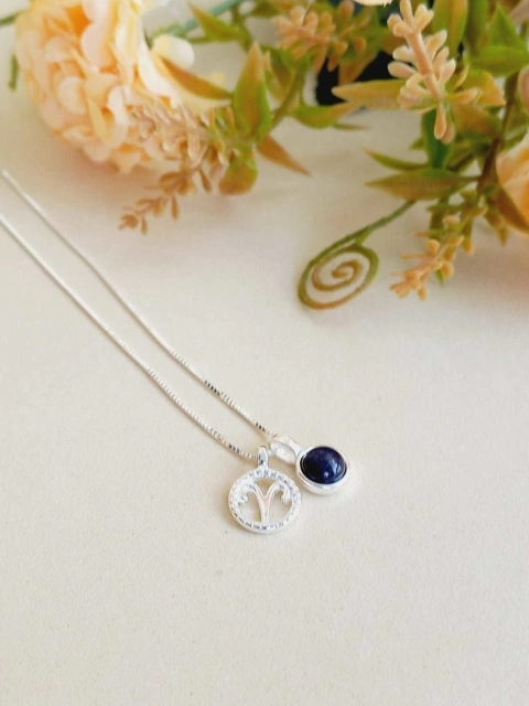 COLAR PRATA 925 SIGNO DE ÁRIES COM PEDRA NATURAL ESTRELA