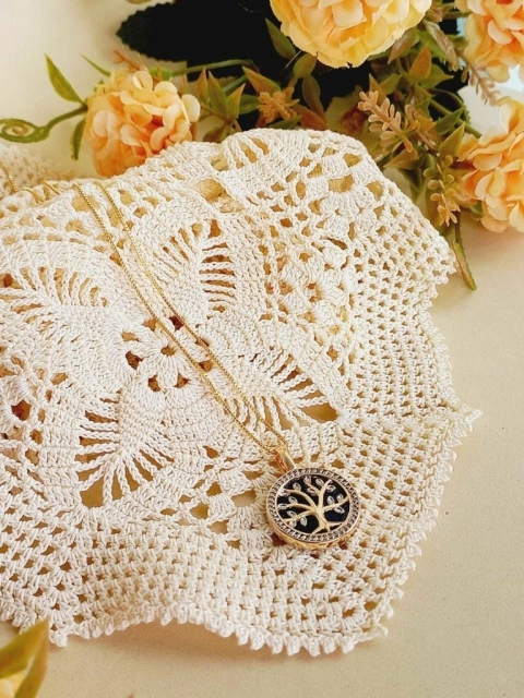 COLAR ARVORE DA VIDA COM APLICAÇÕES DE RÓDIO BRANCO PEDRA NATURAL ESTRELA