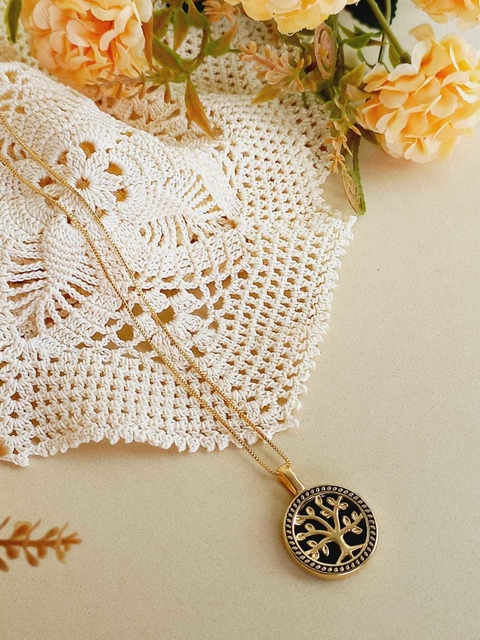 COLAR ESMALTADO ARVORE DA VIDA COM PEDRA NATURAL SODALITA