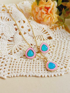 CONJUNTO ESMALTADO COM A PEDRA NATURAL AGATHA AZUL - comprar online