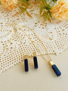 CONJUNTO CHAPA PEDRA NATURAL SODALITA - Cordão de Luz Joias Finas