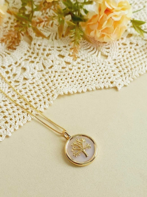 COLAR ARVORE DA VIDA COM PEDRA OPALINA