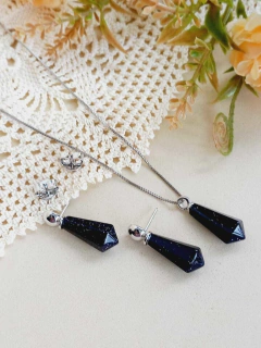 CONJUNTO PRISMA GEOMÉTRICO PEDRA NATURAL ESTRELA - Cordão de Luz Joias Finas