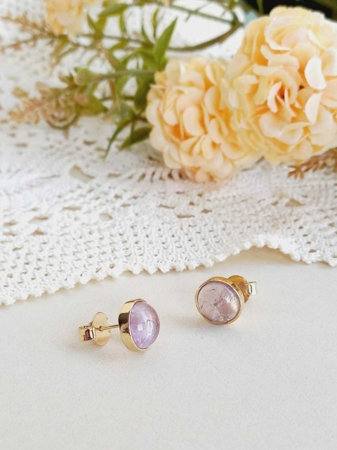 BRINCO REDONDO MÉDIO PEDRA NATURAL AMETISTA