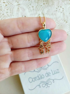 COLAR MENINOS COM PEDRA NATURAL EM FORMATO DE CORAÇÃO - loja online