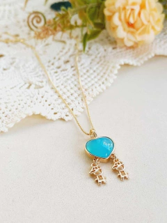 COLAR MENINOS COM PEDRA NATURAL EM FORMATO DE CORAÇÃO