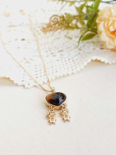 COLAR MENINOS COM PEDRA NATURAL EM FORMATO DE CORAÇÃO - Cordão de Luz Joias Finas