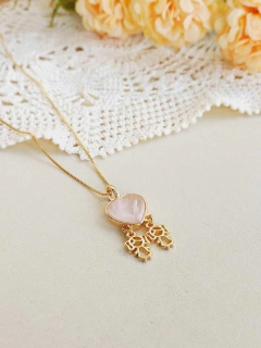 COLAR MENINAS COM PEDRA NATURAL EM FORMATO DE CORAÇÃO